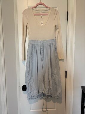 Cream and blue midi dress